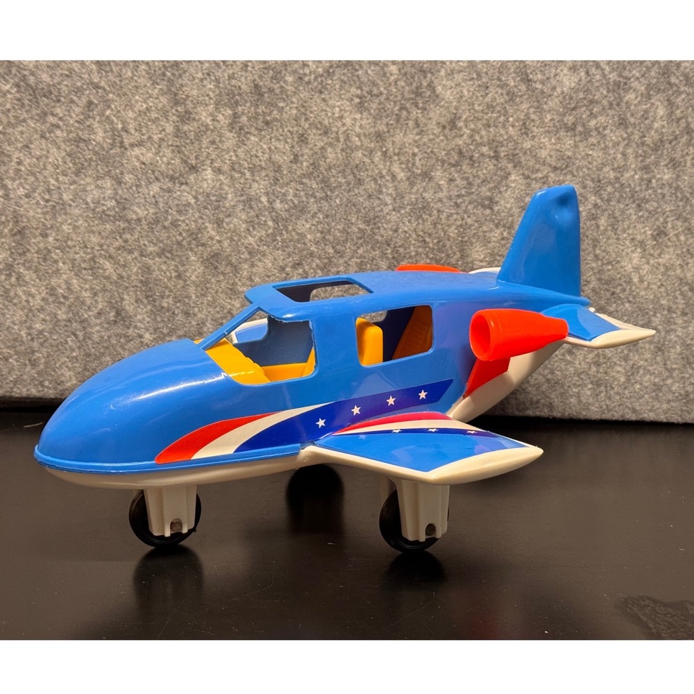 Vintage Processed Plastic Co Blue Stars & Stripes Toy Airplane Jet Made in USA